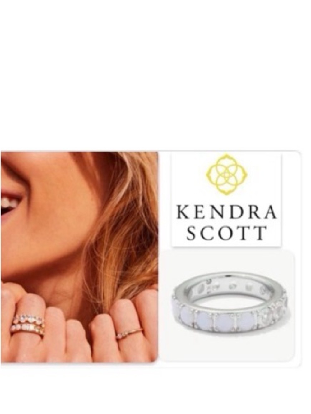 NWT [Kendra Scott] Chandler Silver Band Ring in White Opalite Mix Women’s Size 7